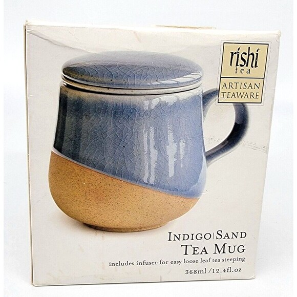 Rishi Artisan Tea Mug Cup With Infuser Lid Stoneware Indigo Sand Hand Crafted - Picture 9 of 12